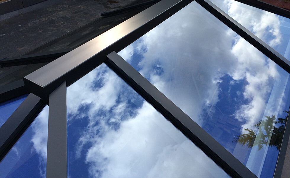 Black aluminium lantern roof close up