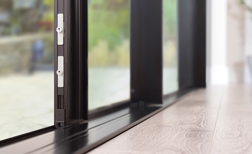 Aluminium sliding patio door close up