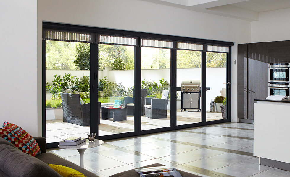 Black aluminium bifold door interior view