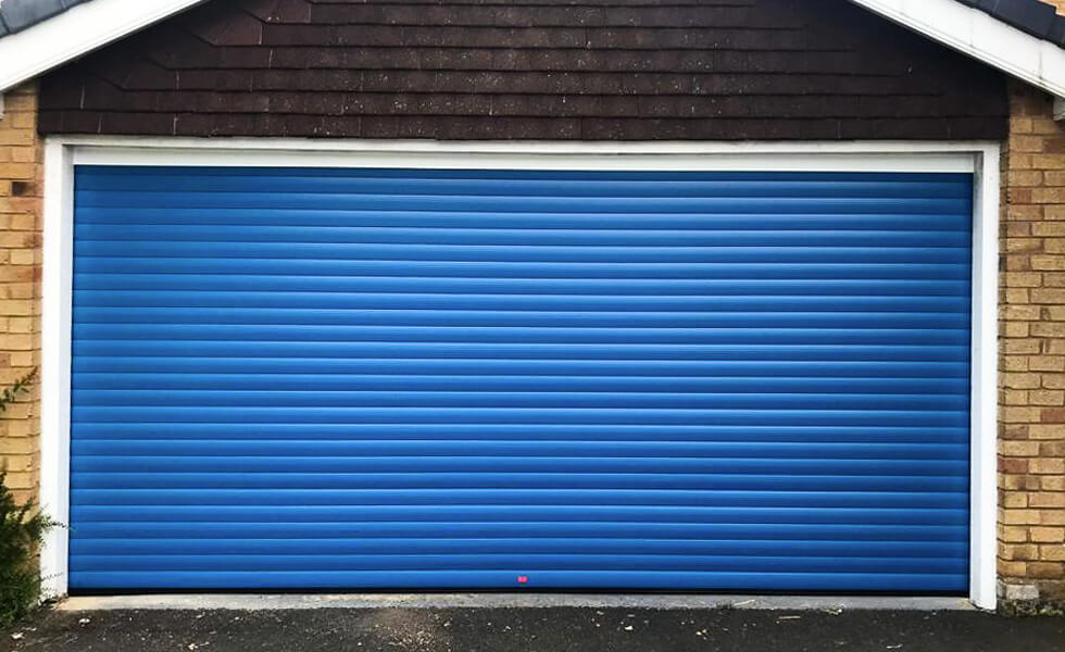Blue roller garage door