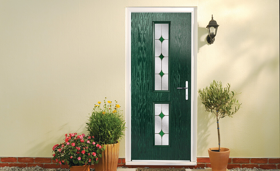 Contemporary dark green composite entrance door