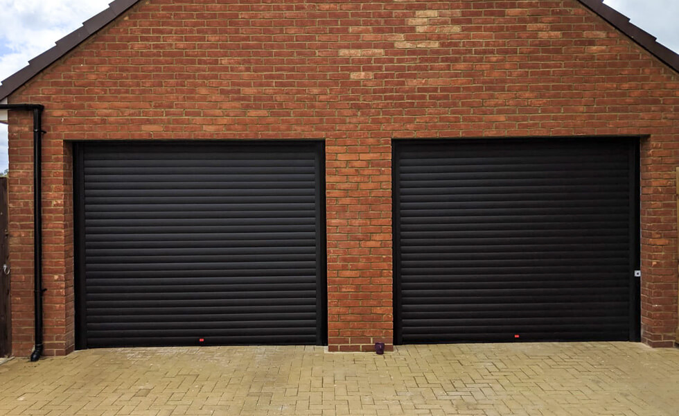 Dual black garage doors