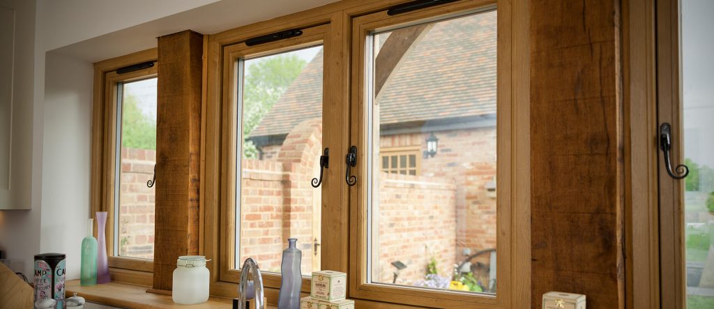 Oak effect flush sash window interior view