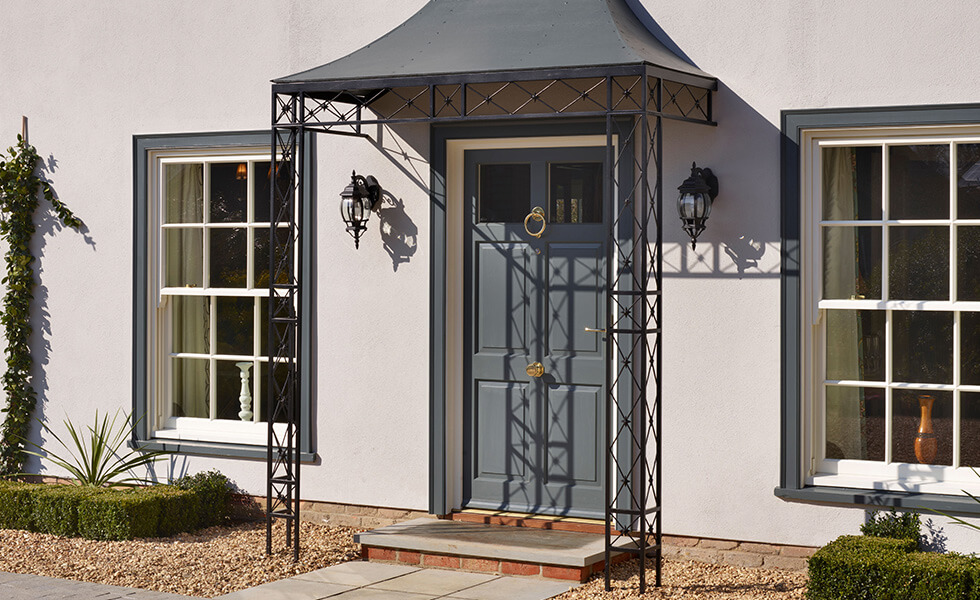 Grey timber front entrance door