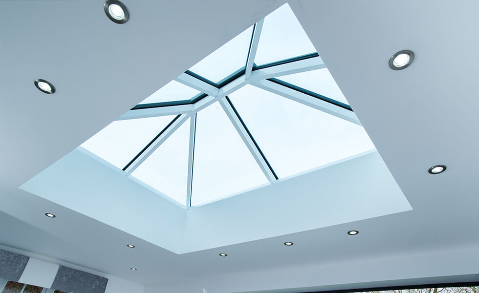 Modern white lantern roof interior view