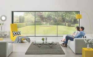 Slim grey aluminium sliding patio door