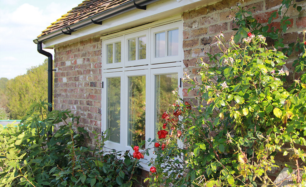 White timber casement window