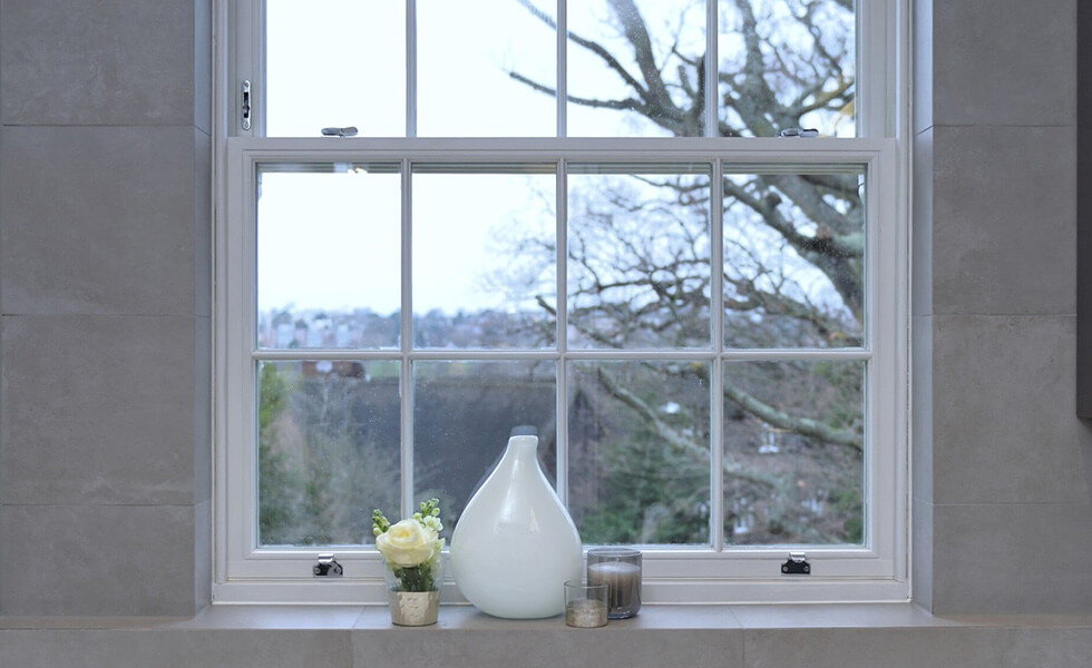 Timber sliding sash window interior view