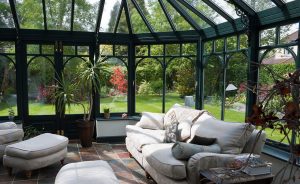 Green uPVC Victorian conservatory interior view