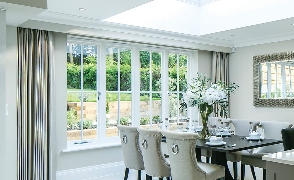 White timber casement windows interior view