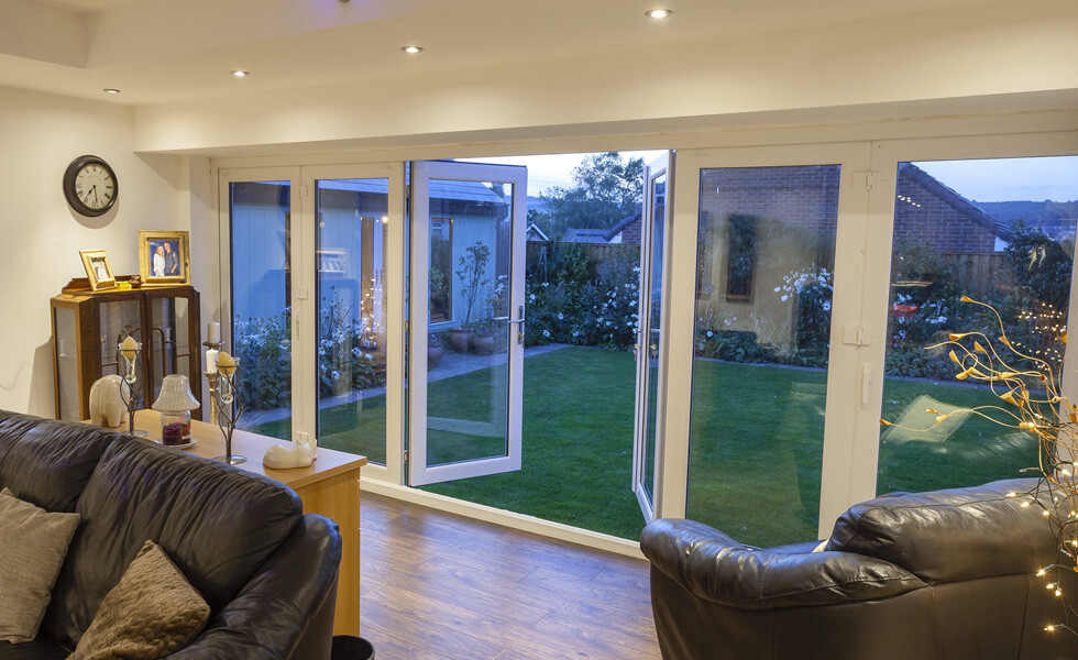 White uPVC bifold door interior view