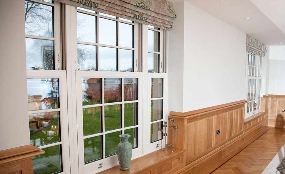 White uPVC sliding sash windows interior view