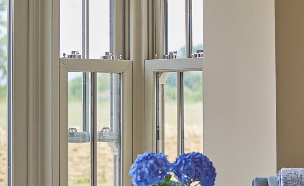 uPVC sliding sash window interior view close up