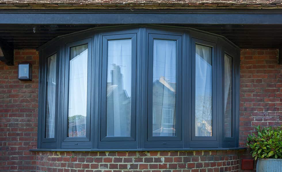 Grey uPVC flush sash bow window