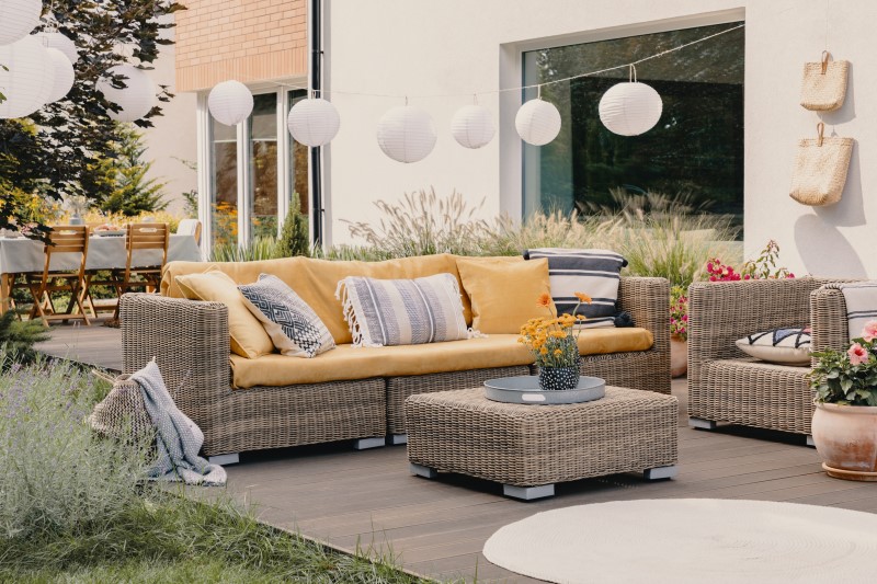 photograph of garden furniture decorated in a garden