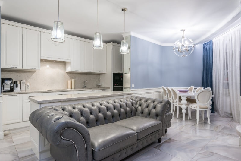 A cream dining area.