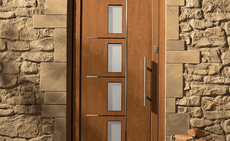 Oak effect aluminium entrance door