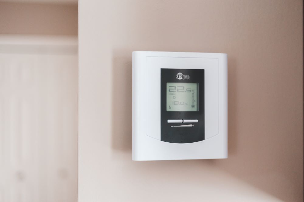 A digital thermostat. 