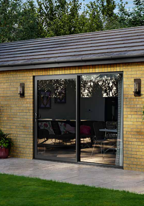 A stellar sliding patio door, made using aluminium materials.